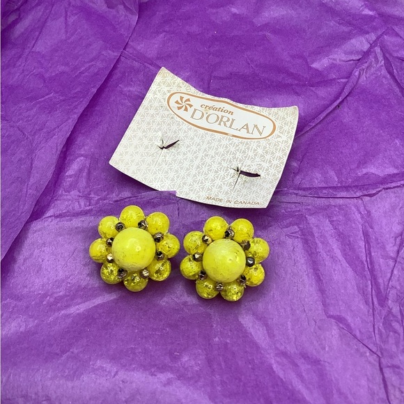 🎄🎄Créations D’Orlan Yellow Cluster Clip-On Earrings - Picture 7 of 8